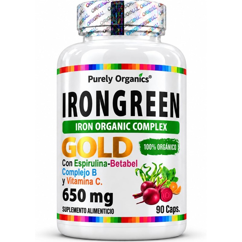 Purely Organics bisglicinato de hierro con vitamina C, 90 cápsulas