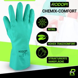 RODOPI Chemix Comfort Rubber Gloves for Men and Women, Cleaning Gloves Made of Nitrile, Chemical Protection Gloves, EN ISO 374-1:2016 Type A Protective Gloves (6 Pairs, 9)