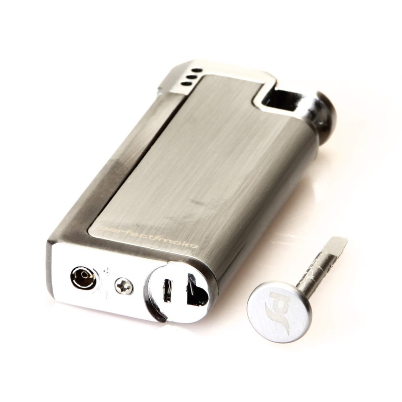 PerfectSmoke Pfeifenfeuerzeug Silber mit integriertem Pfeifenstopfer, Diffusionsflamme