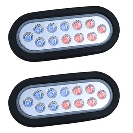 XtraGlow 6 Inch Oval Dual Revolution LED Tail Lights Red Stop Turn Tail Lights and Blue as Auxiliary Color for Truck Trailer RV IP67 Waterproof 2PCS