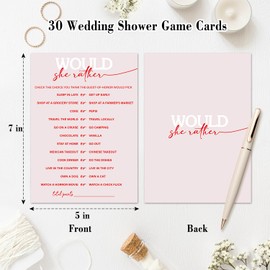 TRKAE Would She Rather Bridal Shower Game Set, 30 Pink Wedding Shower Games Card, Bridal Shower Engagement Bachelorette Party Activities and Supplies -P12