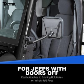 TACTIK Quick Release Side Mirrors, Square Head, Fits Jeep with Doors Off or After-Market Doors - Fits Jeep 97-18 Wrangler TJ, Unlimited, Wrangler & Wrangler Unlimited JK, Durable Doorless Side Mirrors