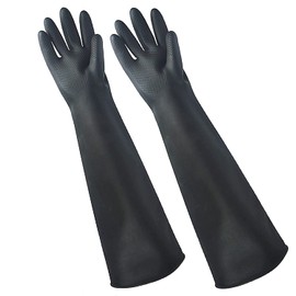 Nobgum XX-Large Black Reusable Waterproof Anti-Slip Chemical Resistant Rubber Protective Gloves, 24" Extra Long, 1.1mm Thick, 8" Wide, 26" Forearm, Ambidextrous, Pull On, Cleaning, Dishwashing