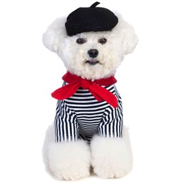 Coomour Artist Dog Costume with Funny Hat Painter Pet Clothes for Small Dog Shirts Puppy Summer T-Shirt (L,Black02)