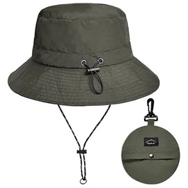 MAKFORT Army Green Unisex Beach Sun Hat Waterproof Bucket Cap Foldable Fisherman Hats Bucket Hat Summer Rain Hat for Camping Walking Hiking