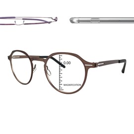 ProEyes Longitude 5, Progressive Blue Light Blocking Screwless Readers, Anti-Reflective, 0 Power on Top Lens (Brown, 1.75)