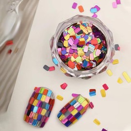 MLLE JJL 2 Boxes Color Laser Glitter Nail Parts 3D Sequins Sparkle Star Glitter Nail Charms for DIY Nail Art Decoration