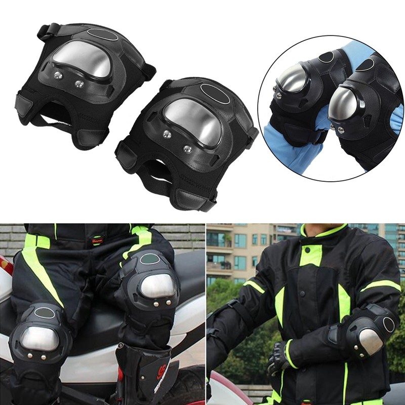 2 Pcs Stainless Steel Motorcycle Motocross ATV Adults Knee Pads