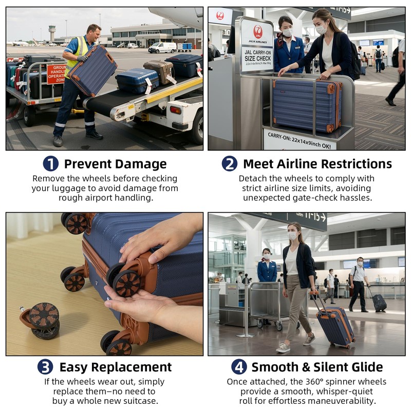 Cobens Luggage Sets 5 Piece Suitcase with Wheels，ABS Hard Case