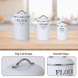 ChicHabitat Kitchen Canisters Set of 3, Food Storage Containers for Countertop, Large Airtight Flour Sugar Tea Containers with Lids, White Farmhous Decor
