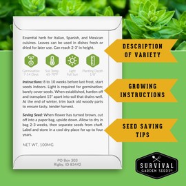 Herb Seeds Variety Pack | 10 Culinary Herbs for Planting – Basil, Cilantro, Lavender, Dill, Parsley, Oregano, Thyme, Sage, Chives, Marjoram – Indoor Kitchen Herb Kit – Survival Garden Seeds