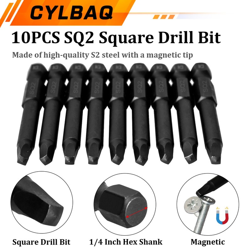 CYLBAQ Square Head Screwdriver Bits, 10pcs SQ2 Square Drive Bit