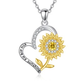 YAFEINI Sunflower Necklace Sterling Silver You Are My Sunshine Pendant Sunflower Jewelry for Women Mom