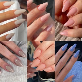 Almond Shaped Nails-ColorA Press on Nails Square Fake Nails Acrylic Glossy Short False Nail Tips Simple Artificial Finger Manicure for Women and Girls 24pcs