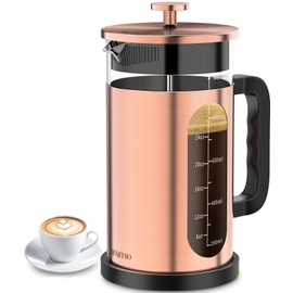 QUQIYSO French Press Coffee Maker, 304 Stainless Steel French Press with 4 Filter, Heat Resistant Borosilicate Glass, Easy to Clean, BPA Free Coffee Press Rust-Free Coffee Maker, 34 ounce, Copper