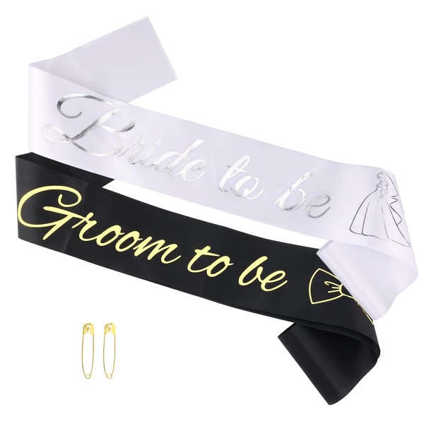 2pcs Bride and Groom Sash, Black White Bachelorette & Bachelor