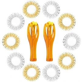 10 Pcs Finger Massager Rings and 2 Pcs Rolling Hand Massager Set for Relieving Stress Relaxing Overworked Fingers Toes Promote Blood Circulation