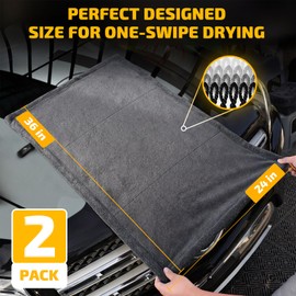 SMINDER 2-Pack Car Drying Towels – Microfiber Towels for Cars (36" x 24"), Ultra-Absorbent, Streak-Free, Scratch-Free, No Water Spots, Double-Twist Pile & Edgeless Design