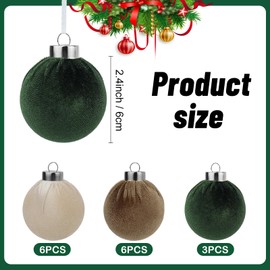 15pcs Christmas Tree Ornaments Velvet Ball,2.36in Flocked Decoration Balls,Shatterproof Multicolor Green Christmas Ornaments Set,Suitable for Xmas Trees,Fireplaces,Room Decorations