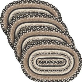 VHC Brands Sawyer Mill Dining Table Placemat Braided Jute Oval Charcoal Creme Set of 4 10x15