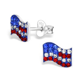 American Flag 925 Sterling Silver Crystal Stud Earrings, Dainty Patriotic Jewelry