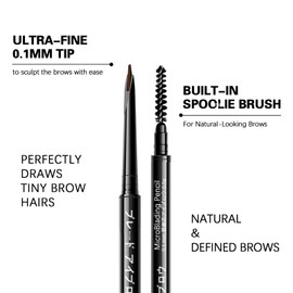 Eyebrow Retractable Definer Pencil, 0.1mm Ultra Slim Waterproof Eyebrow Pencil, Brow Pencil with Precision Tip and Spoolie for Defined Eyebrows, Shapes, Smudgeproof, Fills Brows (03 LIGHT BROWN)