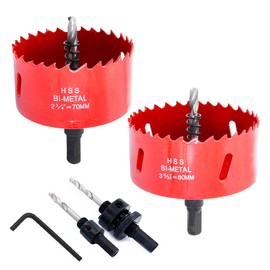 Hole Saw Kit, LAIWEI 70mm and 80mm Combination Hole Cutter, 1 A2 Heavy Mandrel, 1 A4 Small Mandrel, 1 6-Angle Wrench, Drilling Tool for Opening Holes in Wood, Plastic,etc.