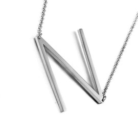 MOMOL Sideways Initial Necklace, Stainless Steel Silver Large Big Letter U Pendant Necklace Script Name Monogram Necklaces for Women