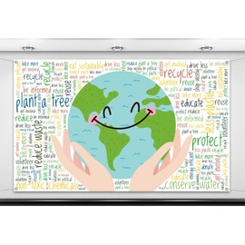 Nepnuser Happy Earth Day Photo Booth Backdrop April 22 Travel Themed Party Decoration Classroom Indoor Outdoor Wall Decor (7×5ft)