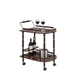 Merlot And Brass 2 Shelf Beverage Serving Cart Wood Classic Design With Wheels For Home Bar Usecolor: as Pic Color