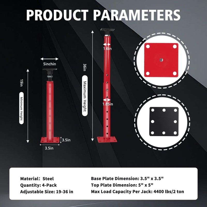 TOPTGO Floor Joist Jack, 19"- 36"(1'7"-3) Height Range Adjustable Floor
