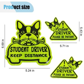 3PCS Reflective Student Driver Car Magnets, Please Be Patient Keep Distance Warning Sign, Cute Cartoon New Driver Decal Safety Sign Car Bumper Sticker, Removable Auto Exterior Accessories (Style C)