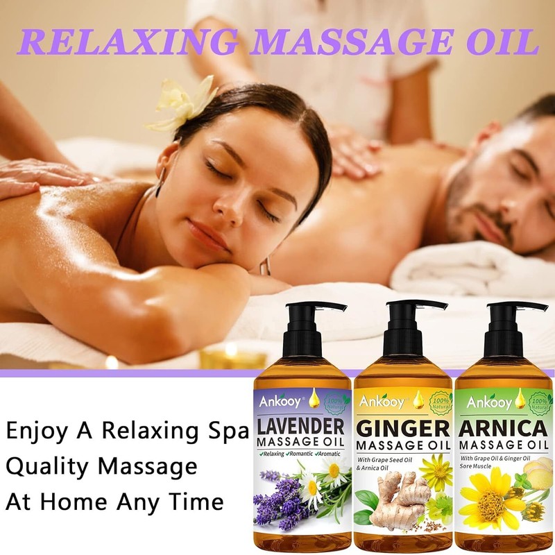 ANKOOY Massage Oil Set With Arnica Ginger And Lavender For