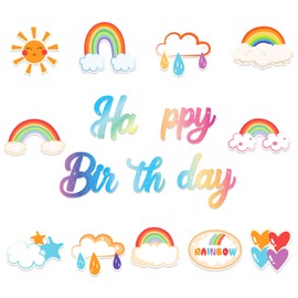 3Pcs Rainbow Happy Birthday Banner Rainbow Party Decorations Sunshine Theme Party Banner Sunshine Party Sign for Cloud Theme Decorations