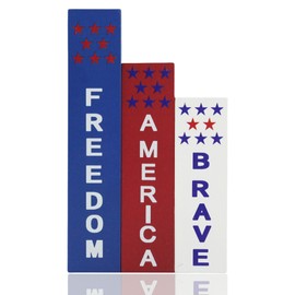 4th of July Tiered Tray Decor for Home Wooden Block Decor Patriotic Decorations 3PCS Independence Day Table Wood Tabletop Signs Decorations Tiered Tray Tabletop Decor Wooden Block Sign