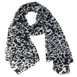 Tapp Collections Fashionable White Ivy Print Soft Chiffon Scarf - Black