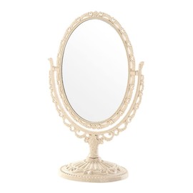 1 Piece 2-Sided Oval Shaped Makeup Mirror with Round Base Swivel Makeup Mirror Tabletop Two-Sided Swivel Vanity Mirror Tabletop Makeup Mirror Cosmetic Mirror for Bedroom Bathroom, Beige