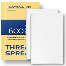 THREAD SPREAD 100% Egyptian Cotton Pillow Cases King - 600 Thread Count White King Pillow Cases Set of 2, Soft Cooling & Breathable Extra Long Staple Sateen Weave Cotton Pillowcases for King Pillows
