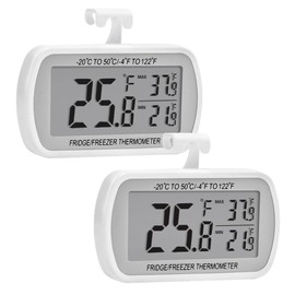 2 Pack Refrigerator Fridge Thermometer Digital Freezer Room Thermometer Waterproof Large LCD Display Max/Min Record Function-White