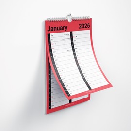 Evelay 2026 Calendar 2 Column Spiral Bound Wall Planner Month to View for Home Office Family with Holidays and Notable Dates
