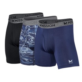 MISSION 6" Performance Mesh Boxer Briefs, XXL - 3 Pack, Black, Matrix Camo, Navy - Anti-Roll Waistband - Soft, Moisture-Wicking Fabric