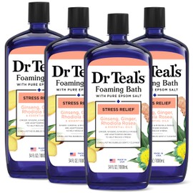Dr Teal's Foaming Bath with Pure Epsom Salt, Stress Relief with Ginseng & Ginger, 34 fl oz (Pack of 4)