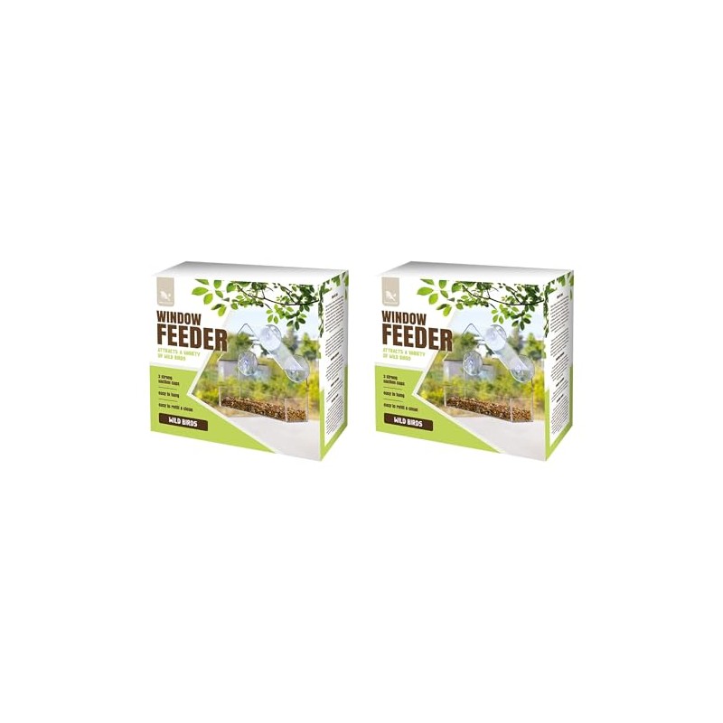 Set of 2 Clear Plastic Bird Window Feeder with 3