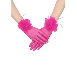 Goiruiya Tulle Short Gloves Floral Tea Party Gloves for Women Wedding Accessories Fuschia