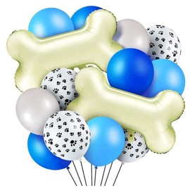 44 Pcs Dog Themed Balloons Decoration Include Dog Paw Print Latex Balloons Bone Shaped Foil Balloons and Colorful Latex Balloons for Dog Puppy Girl Birthday Party Supplie Blue