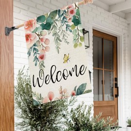 CROWNED BEAUTY Spring House Flag Floral 28×40 Inch Double Sided for Outside Large Welcome Seasonal Burlap Yard Flag CF1804-40