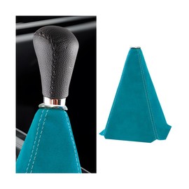 BESULEN Car Shift Boot Cover, Leather Shift Knob Dust Cover, Manual/Auto Shifter Boot Sleeve Replacement, Handbrake Gaiter Boot Dust Cover Car Interior Accessories (Light Blue/White)