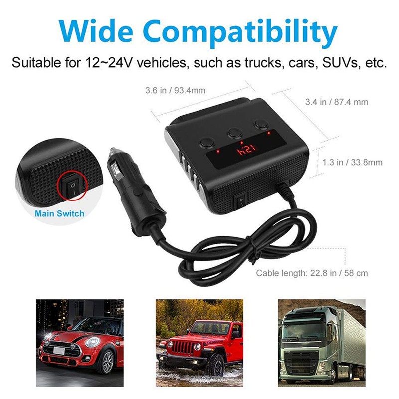 Car Chargers 100W High Power Charging Adapter 3-Socket Power Splitter
