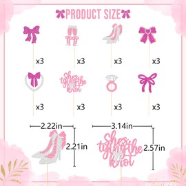 She's Tying the Knot Cupcake Topper, She's Tying the Knot Bridal Shower Decorations, Coquette Themed Cupcake Topper, Coquette Bridal Shower Party Decor, Pink Bow Cupcake Toppers, 24Pcs
