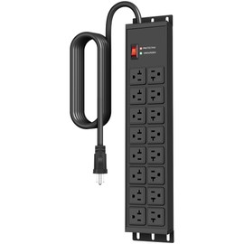 JUNNUJ Heavy Duty 20 Amp Power Strip 4800J, 16 Outlets 12 Gauge Garage Industrial Surge Protector, High Amp 5-15P Adapter Shop 6-20R T-Slot Metal Outlet, 6 FT Extension Cord Commercial for Appliance